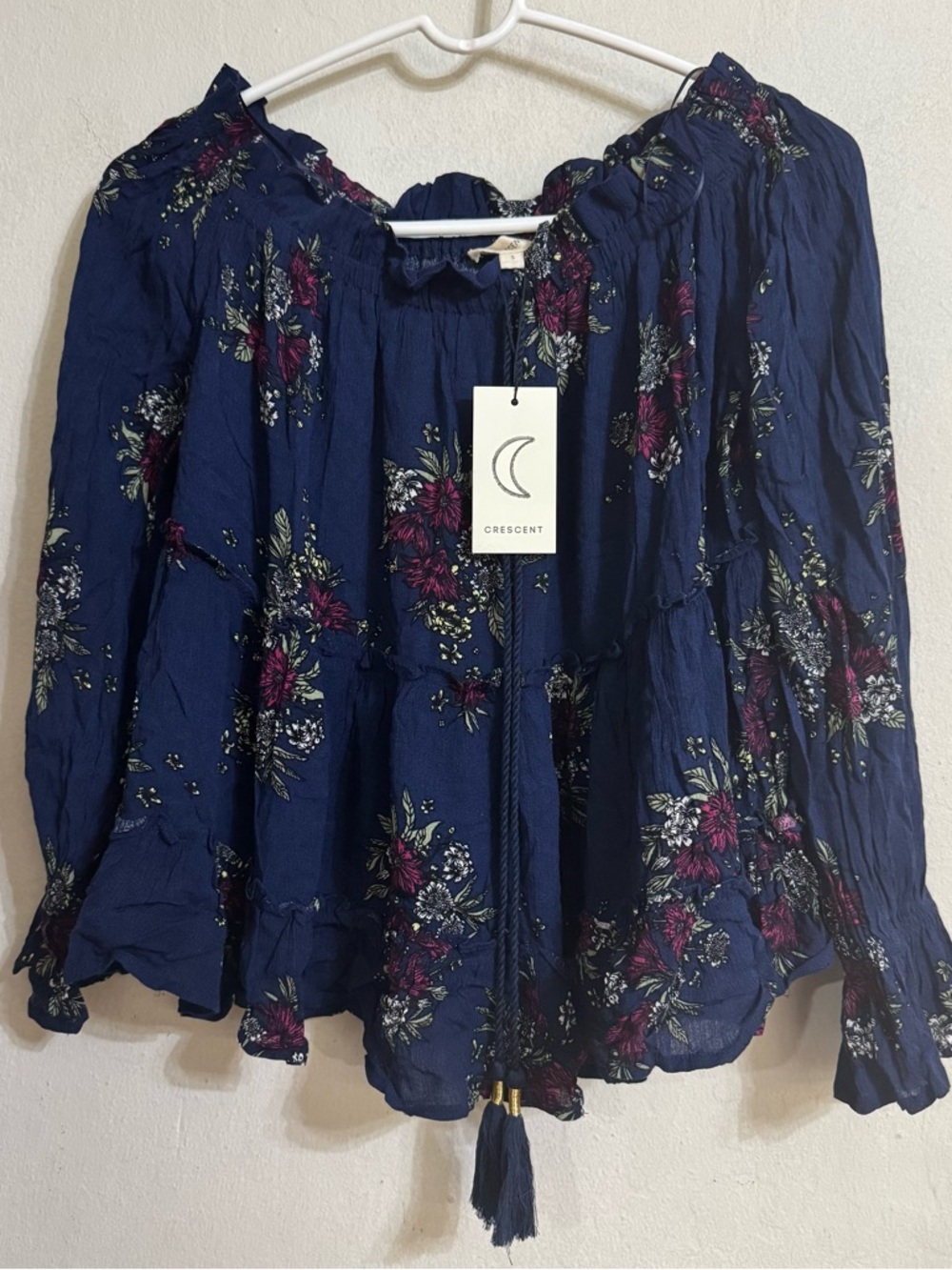 Crescent Navy Floral Women's Top NWT Size S